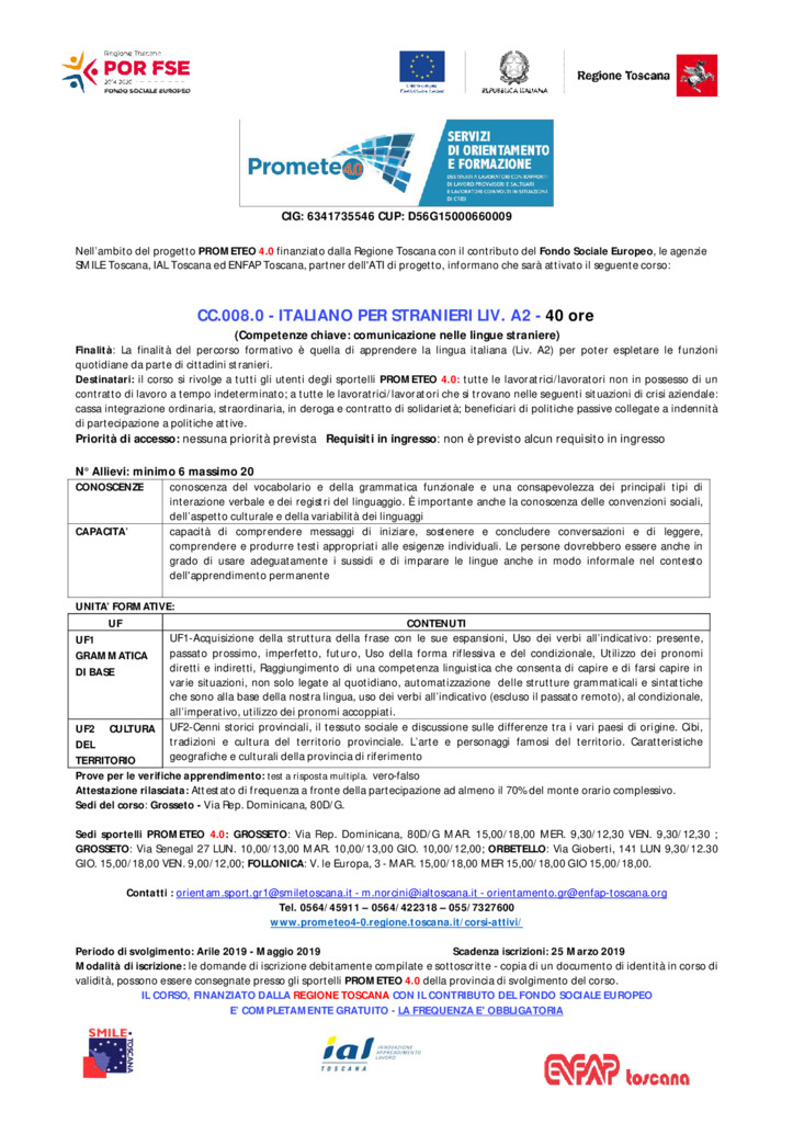 thumbnail of GROSSETO CC.008.0 – ITALIANO PER STRANIERI – LIV A2 – 40 ore – rev 2